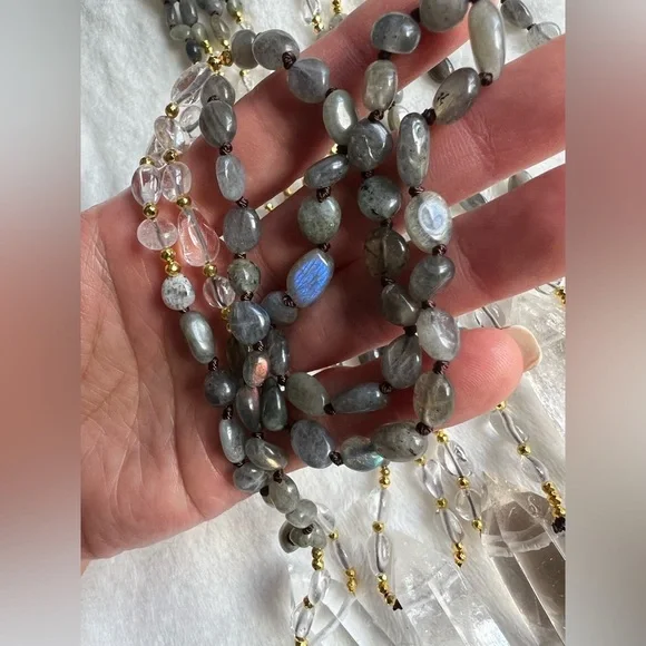 Amazing! DT Power Quartz + Labradorite Mala Necklace - Picture 11 of 12